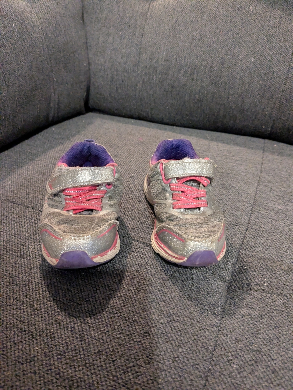 George Girls' Silver Glitter Athletic Sneakers with Pink Accents Memory Foam